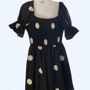 Black and White Polka Dot Midi Dress S